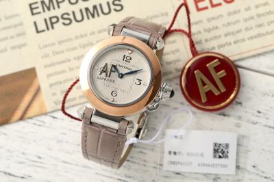 Pasha De Cartier 30MM Waterproof to 100M Gold Bezel Women White Watch
